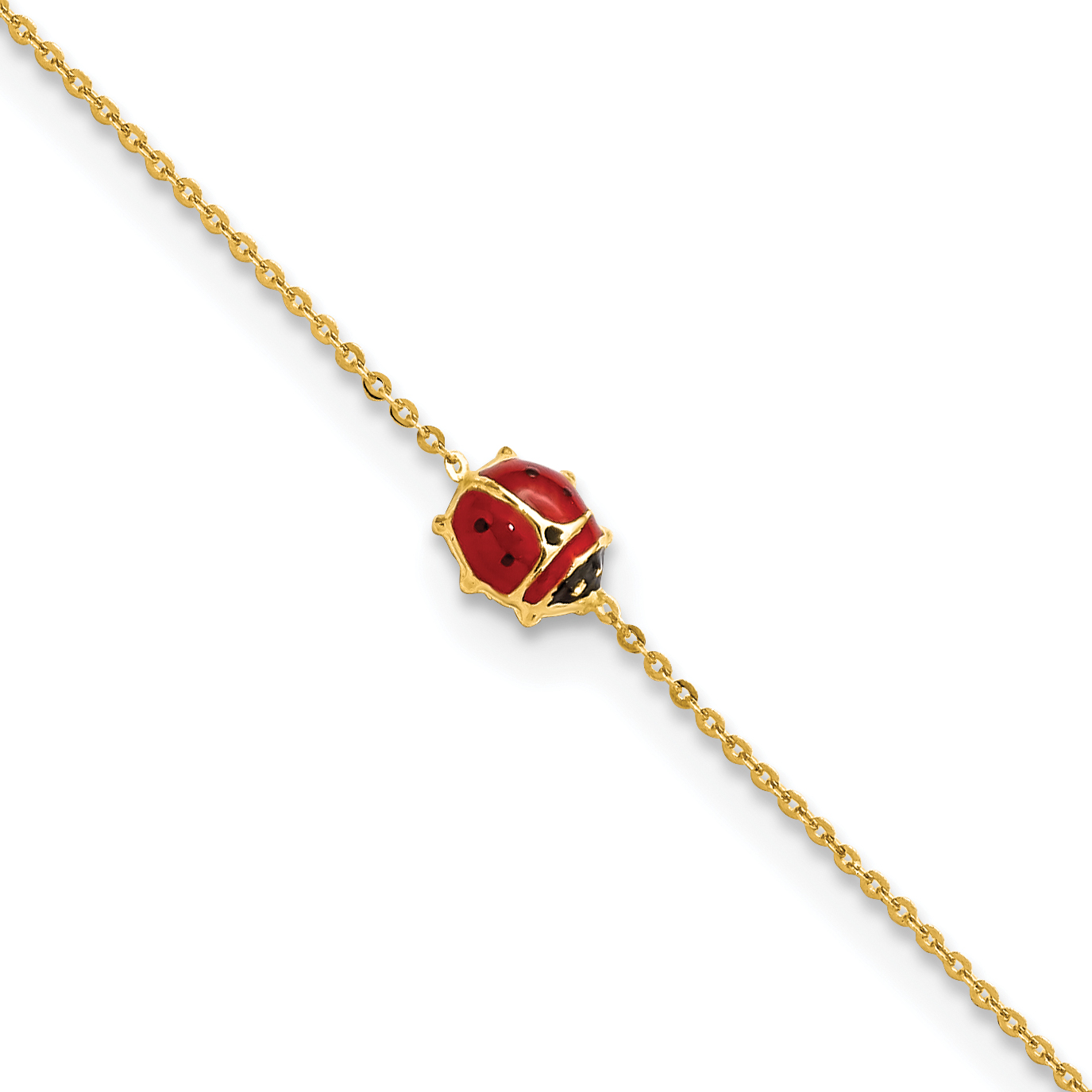 14k Polished Red and Black Enameled Ladybug 6.5 inch Childrens Bracelet Plus 0.75 inch Extender (FB1878-6.5)