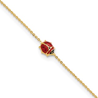 14k Polished Red and Black Enameled Ladybug 6.5 inch Childrens Bracelet Plus 0.75 inch Extender