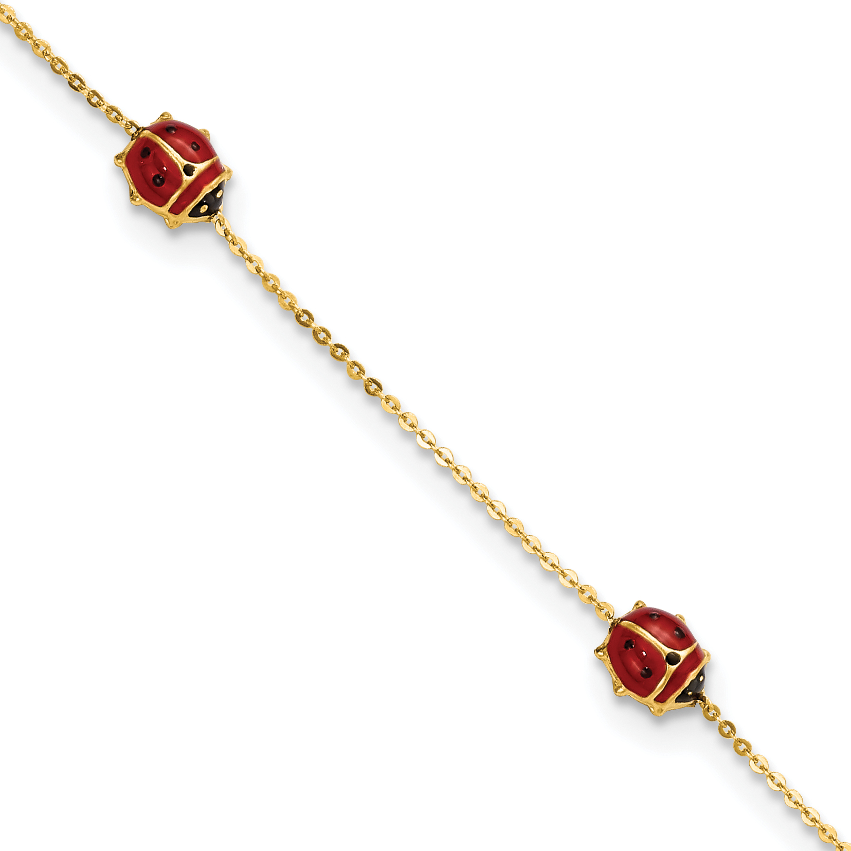 14k Polished Red and Black Enameled Ladybugs 6.5 inch Childrens Bracelet Plus 0.75 inch Extender (FB1879-6.5)