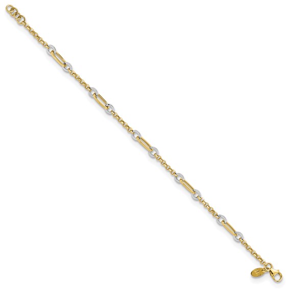 14K Two-tone Fancy Oval Link and Chain 7.25 inch Bracelet Plus 0.5 inch Extender