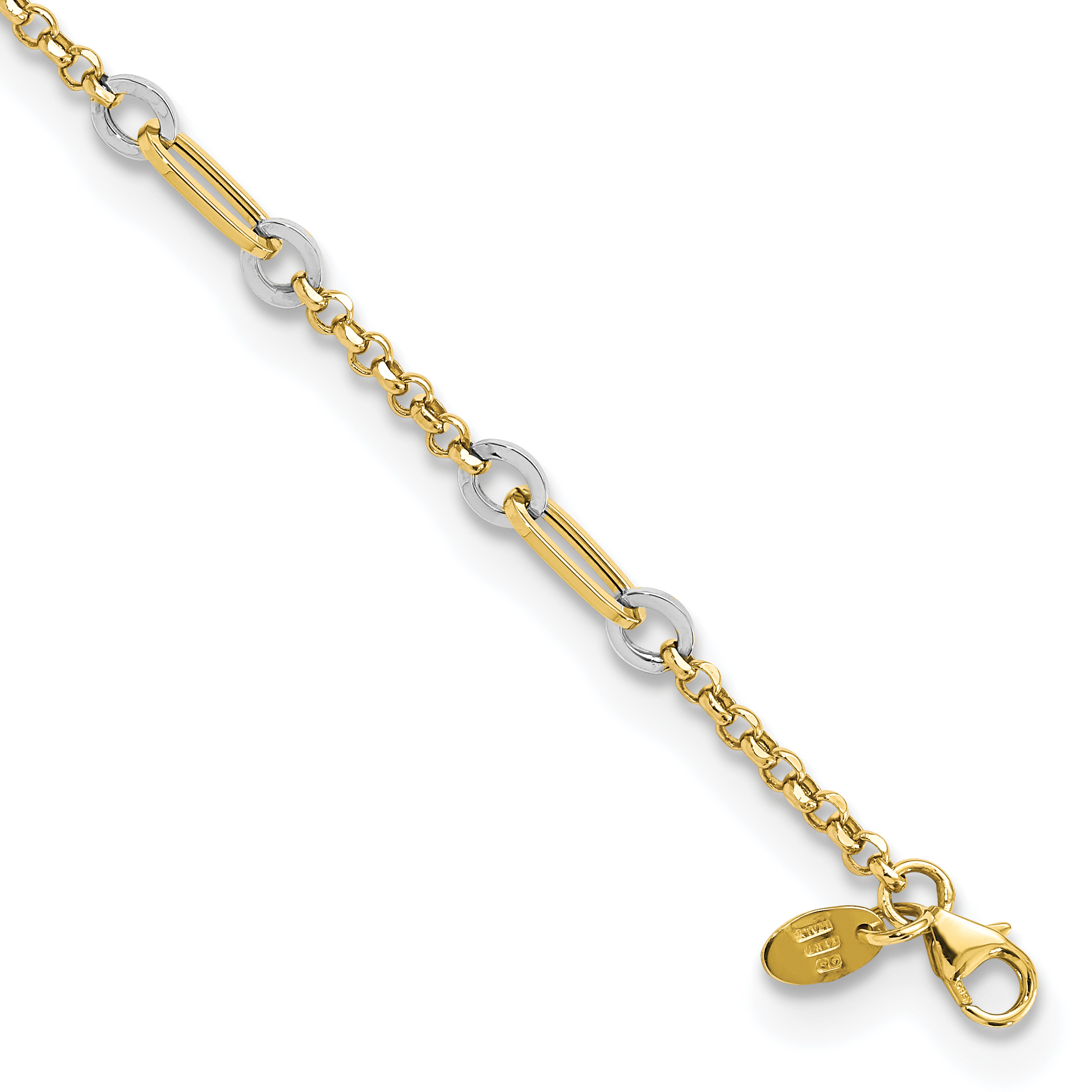 14K Two-tone Fancy Oval Link and Chain 7.25 inch Bracelet Plus 0.5 inch Extender (FB1884-7.25)