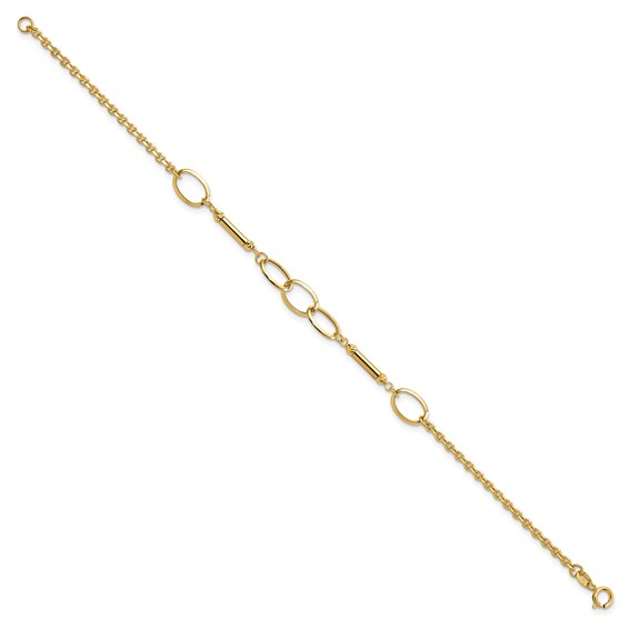 14K Polished Bars and Oval Links 7.5 inch Bracelet