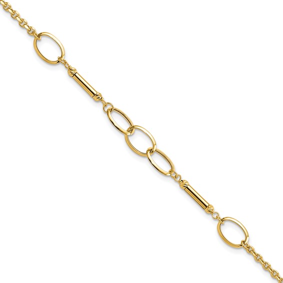 14K Polished Bars and Oval Links 7.5 inch Bracelet