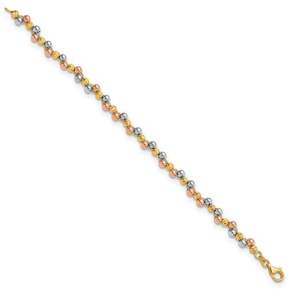 14K Tri Color Polished and D/C Beaded Bracelet