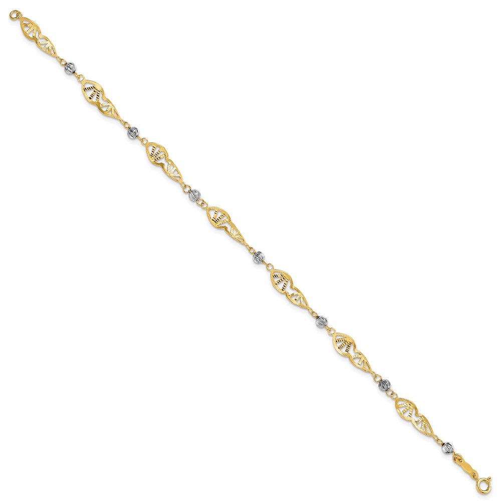 14K Two Tone Fancy Link Diamond-Cut Bracelet (FB1891-7)