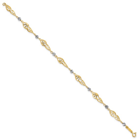 14K Two Tone Fancy Link Diamond-Cut Bracelet
