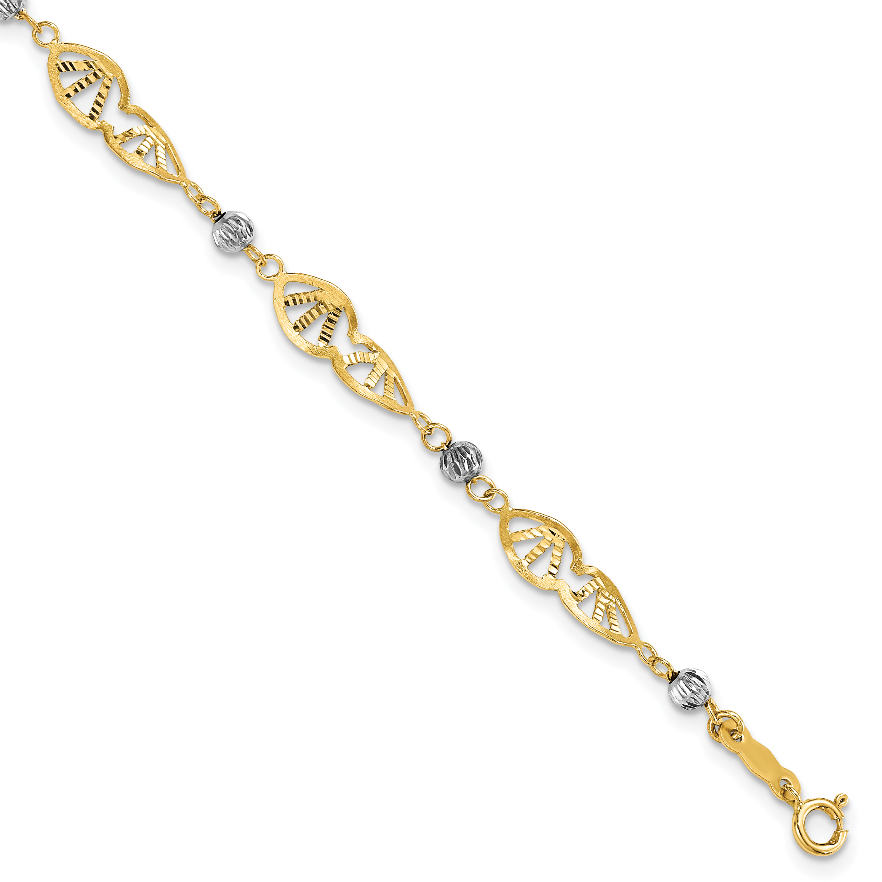 14K Two Tone Fancy Link Diamond-Cut Bracelet (FB1891-7)