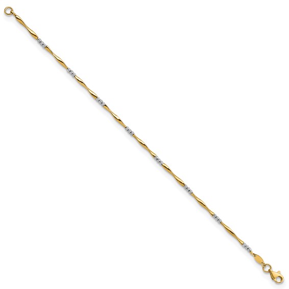 14K Two-tone Diamond-Cut Wavy and Beaded 7.5in Bracelet