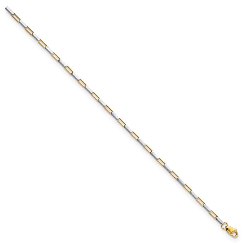 14k Two-tone Polished Fancy Box Links 7.5 inch Bracelet (FB1901Y/W-7.5)