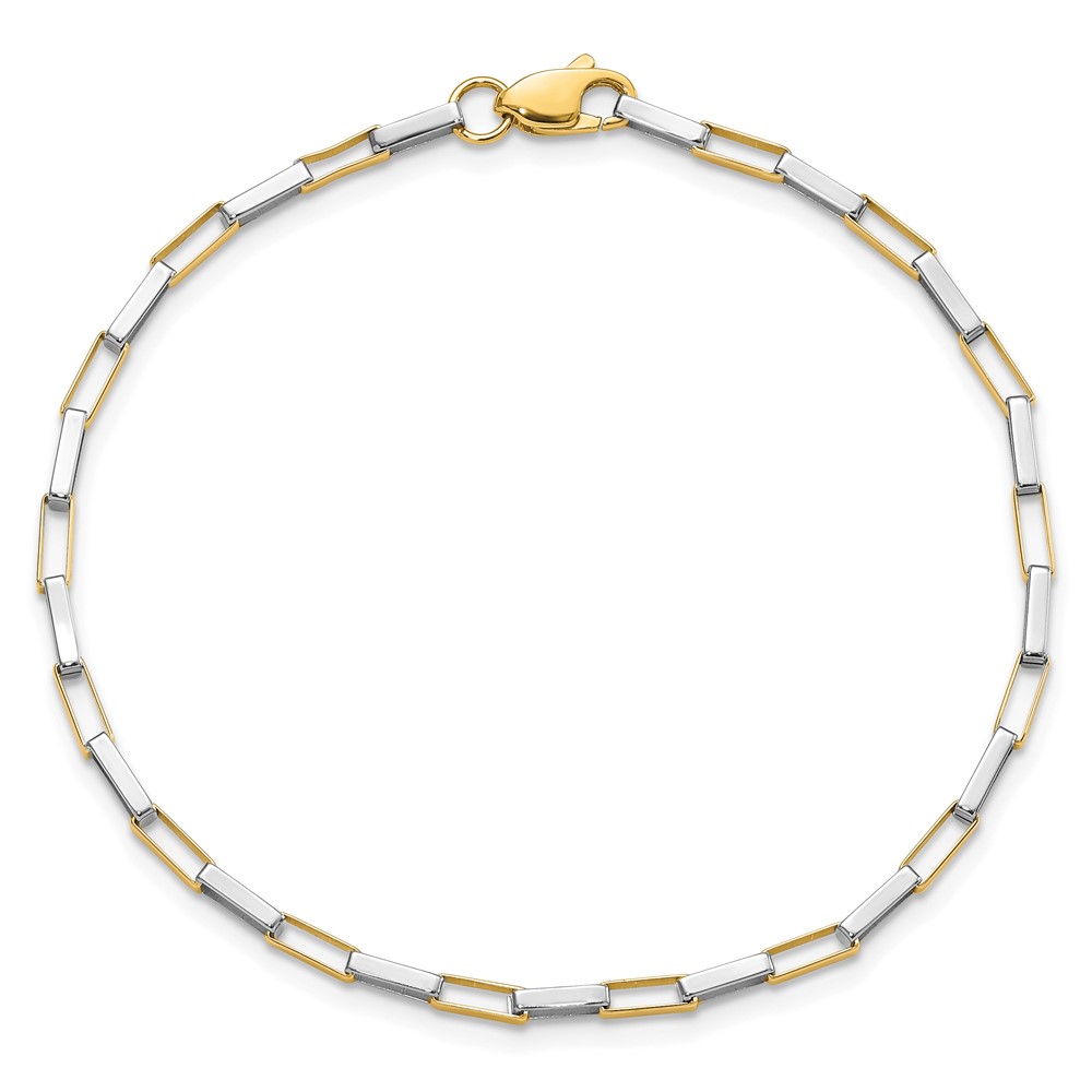 14k Two-tone Polished Fancy Box Links 7.5 inch Bracelet (FB1901Y/W-7.5)