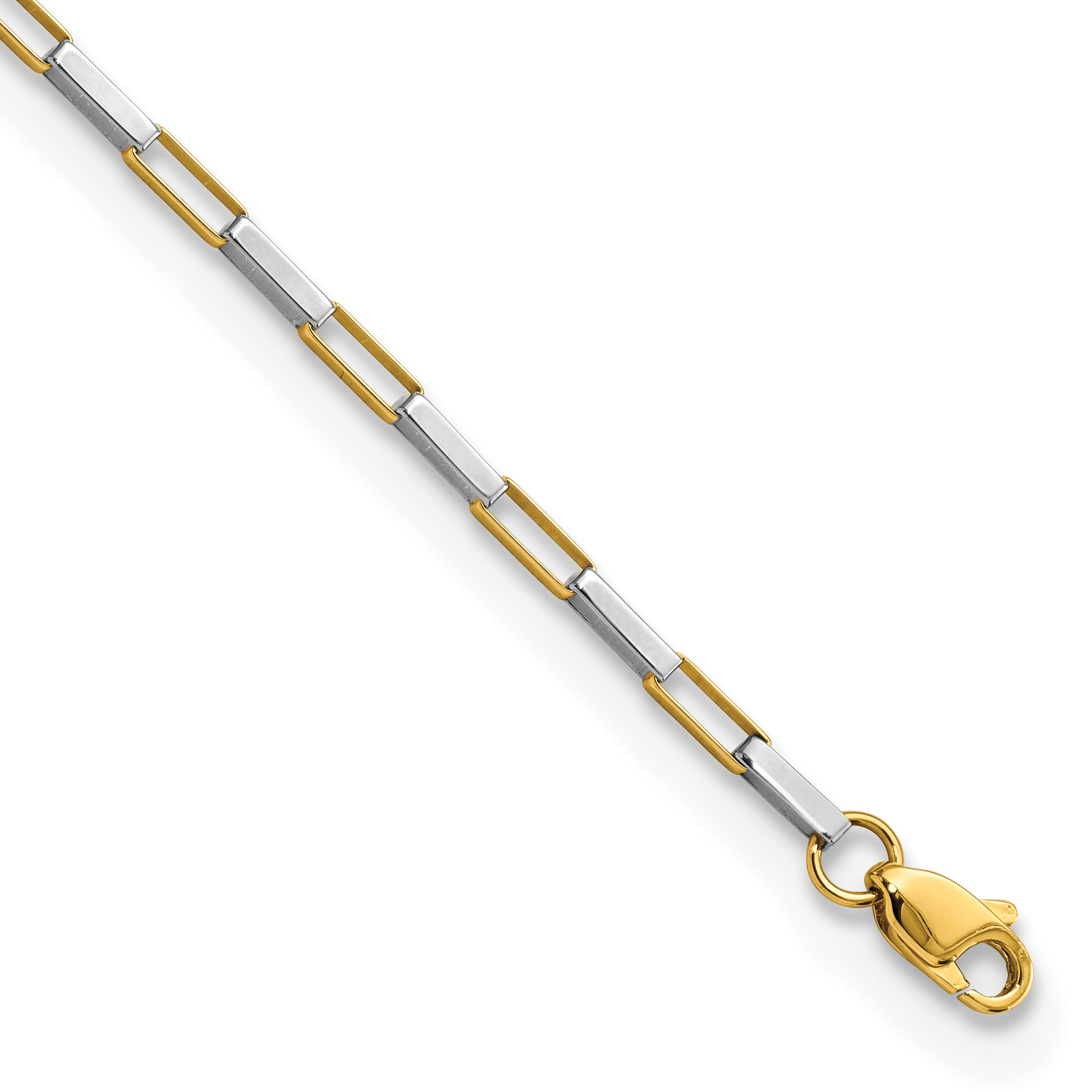 14k Two-tone Polished Fancy Box Links 7.5 inch Bracelet (FB1901Y/W-7.5)