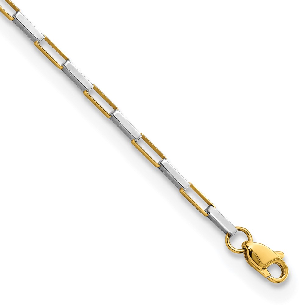 14k Two-tone Polished Fancy Box Links 7.5 inch Bracelet (FB1901Y/W-7.5)