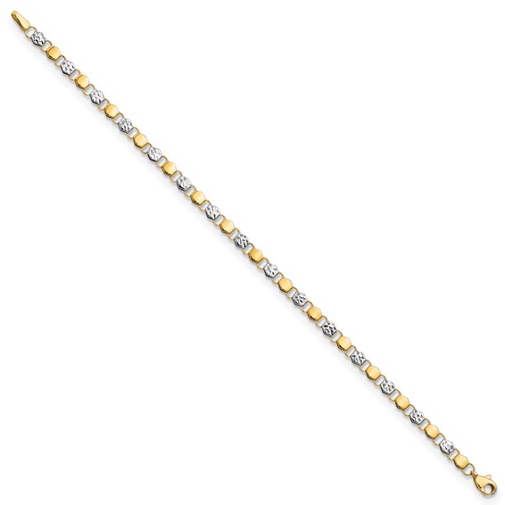 14K and White Rhodium Diamond-cut Fancy Link 7.5 inch Bracelet