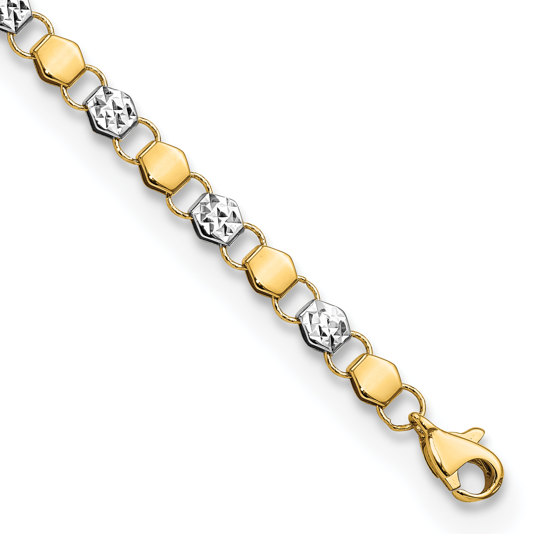 14K and White Rhodium Diamond-cut Fancy Link 7.5 inch Bracelet (FB1906-7.5)