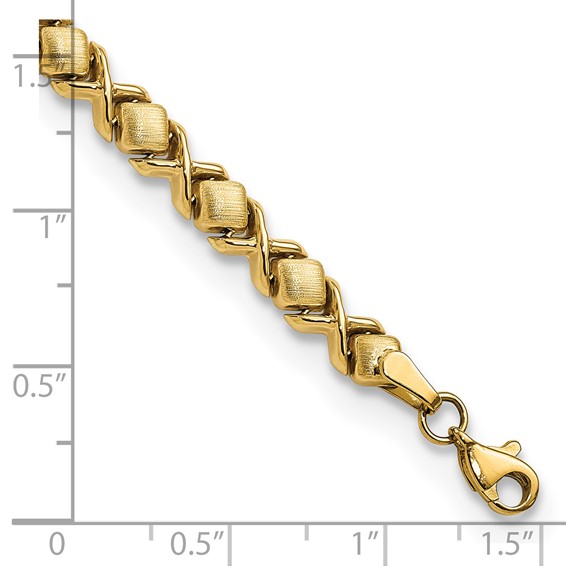 14k Brushed and Polished -X-Design Stampato 7.5 inch Bracelet