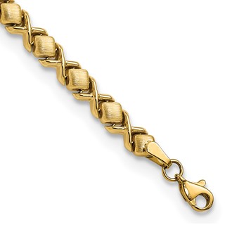 14k Brushed and Polished -X-Design Stampato 7.5 inch Bracelet