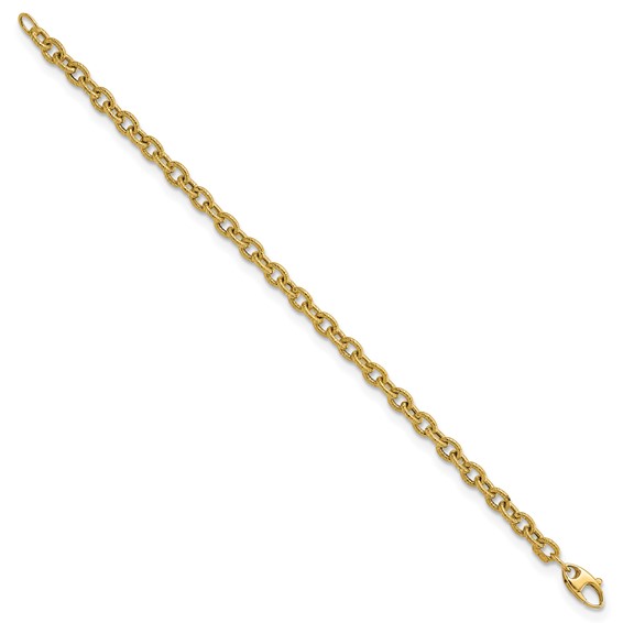 14k Polished and Textured Cable Link 7.5 inch Bracelet