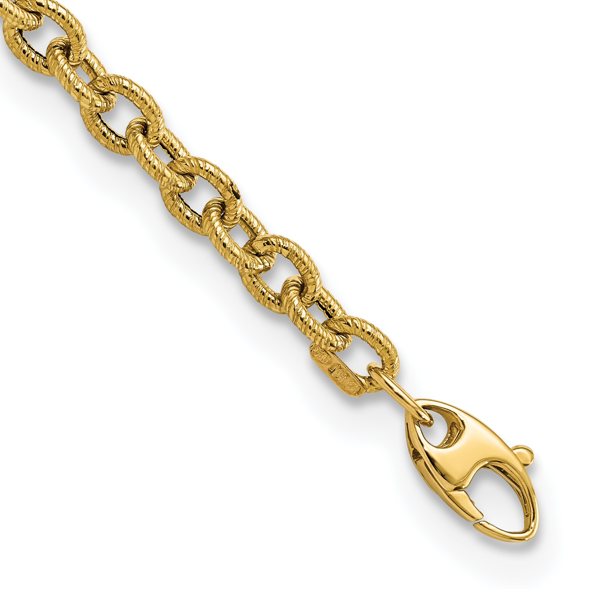 14k Polished and Textured Cable Link 7.5 inch Bracelet (FB1914-7.5)