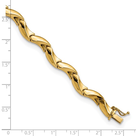 14K Polished 7.25mm Fancy Wavy Link 7.5 inch Bracelet