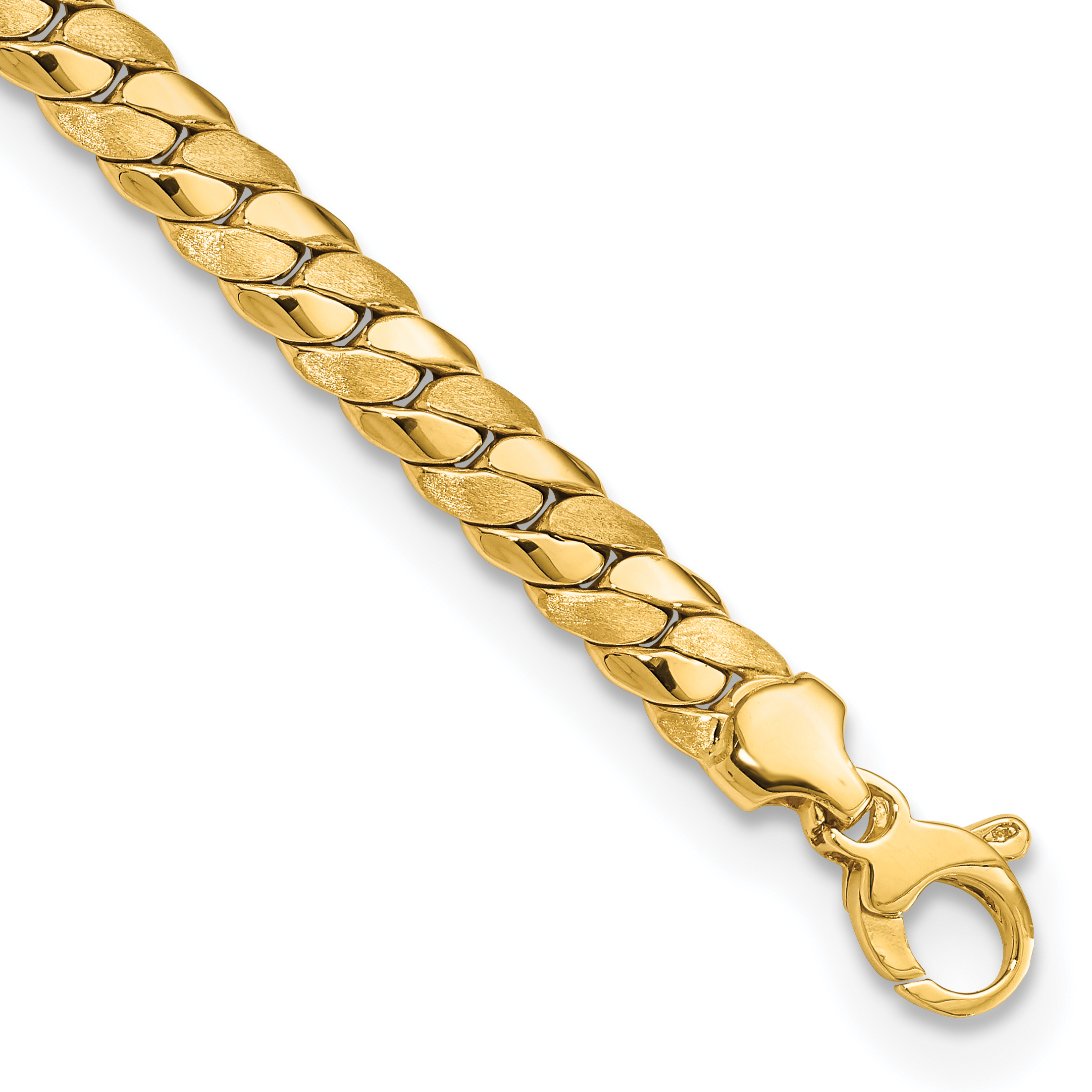 14k Satin and Polished 6.5mm Fancy Curb Link 7.75 inch Bracelet (FB1933-7.75)