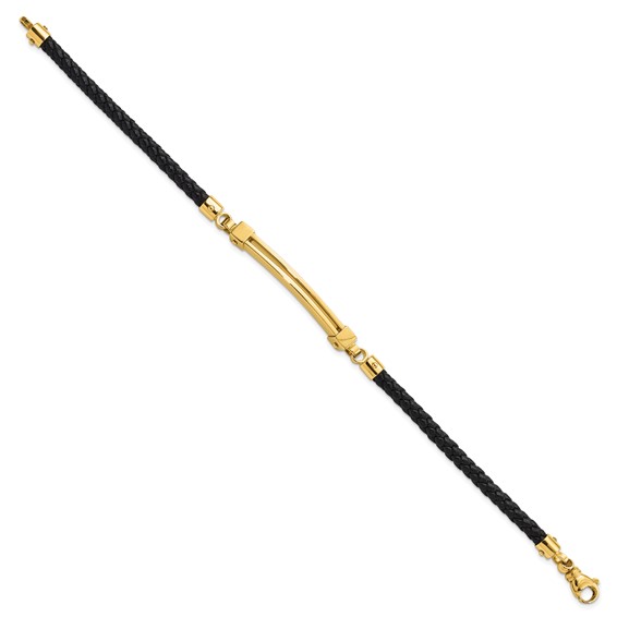 14K Polished Bar Leather Bracelet