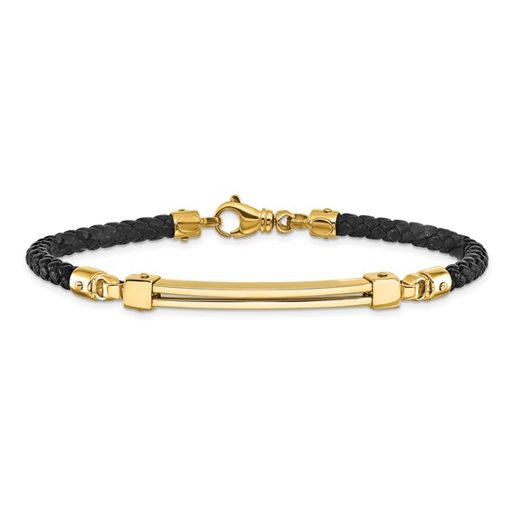 14K Polished Bar Leather Bracelet