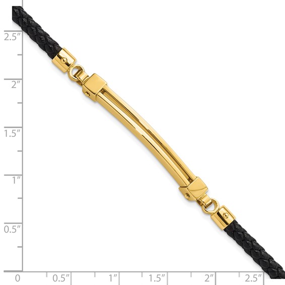 14K Polished Bar Leather Bracelet