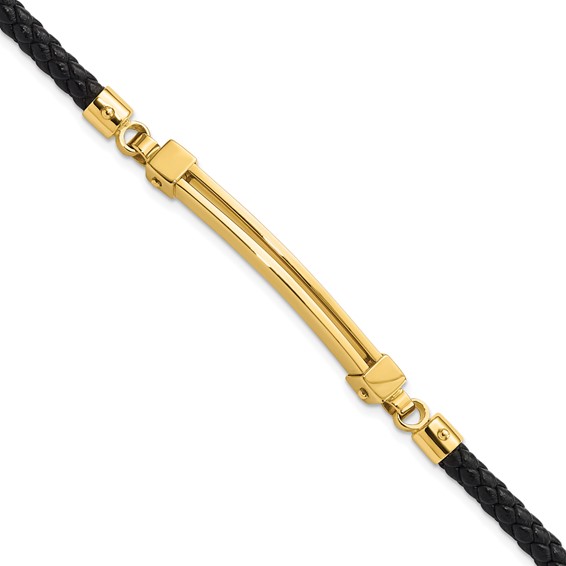 14K Polished Bar Leather Bracelet