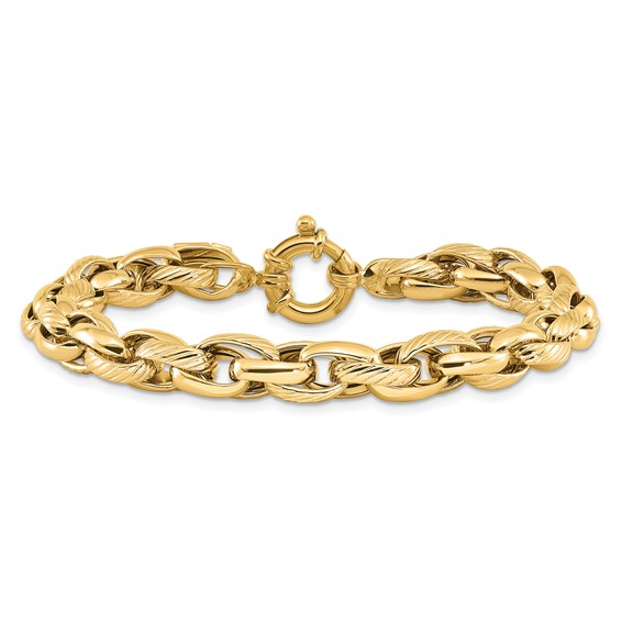 14k Polished and Textured Link 7.5in Bracelet