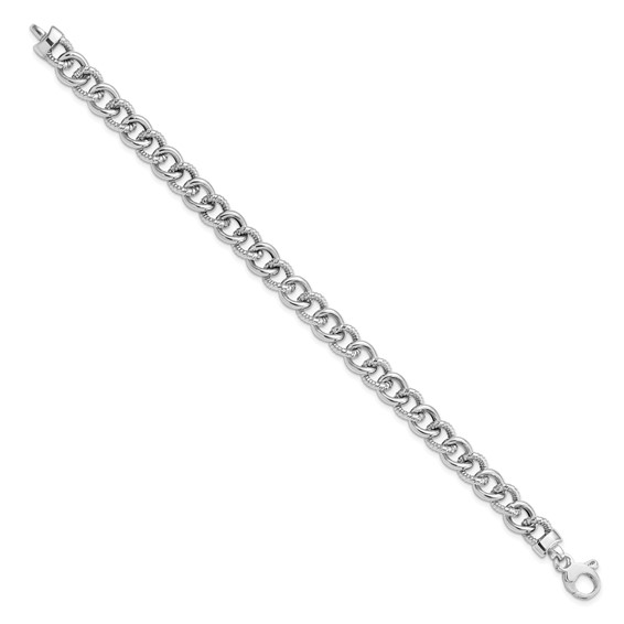 14K White Gold Polished And Textured 8mm Fancy Curb Link 7.75 inch Bracelet