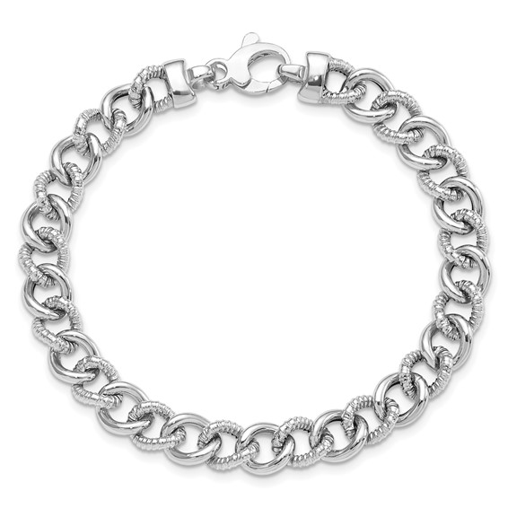 14K White Gold Polished And Textured 8mm Fancy Curb Link 7.75 inch Bracelet