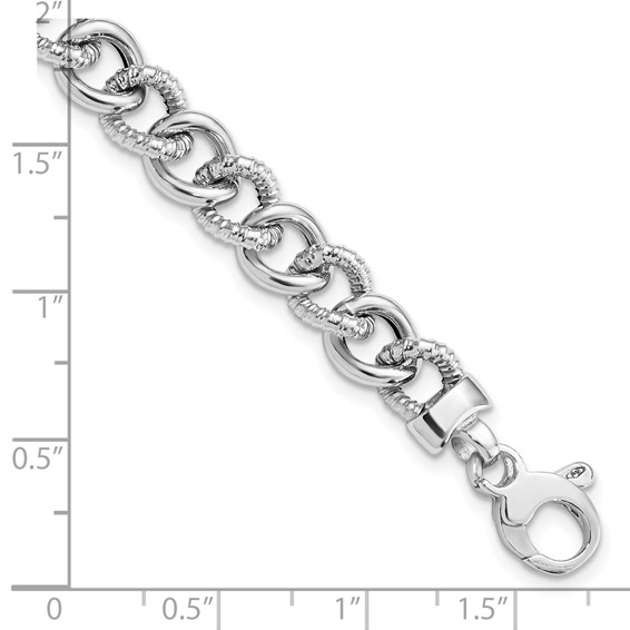 14K White Gold Polished And Textured 8mm Fancy Curb Link 7.75 inch Bracelet