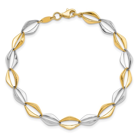 14K Two-tone Polished Fancy Link 7.5in Bracelet