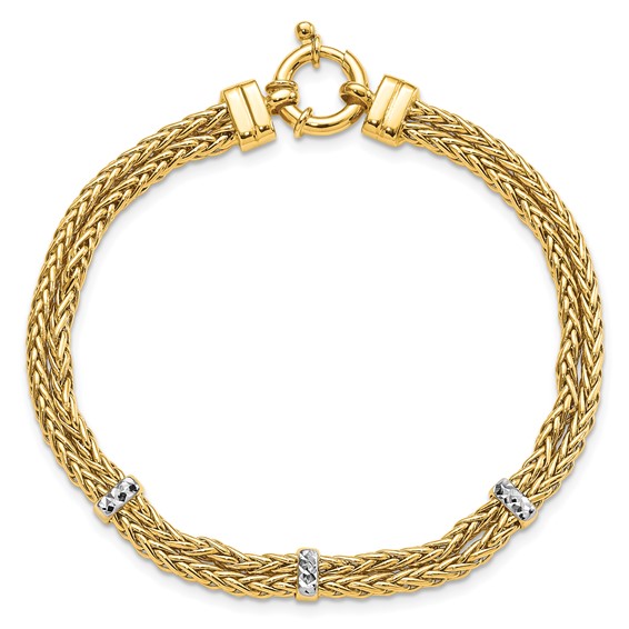 14K w/Rhodium Polished Double Wheat Chain Bracelet