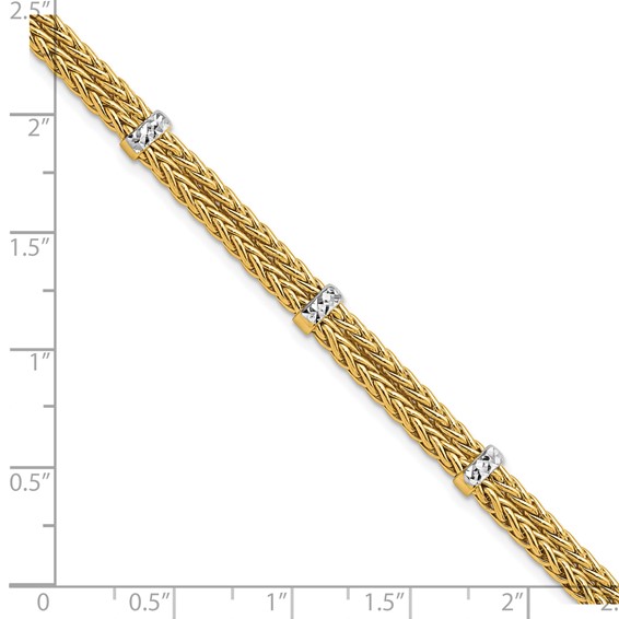 14K w/Rhodium Polished Double Wheat Chain Bracelet