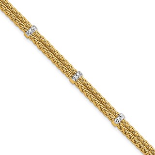 14K w/Rhodium Polished Double Wheat Chain Bracelet
