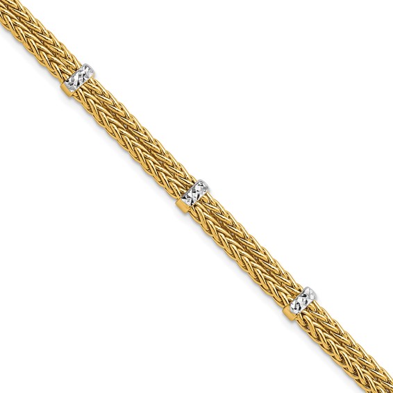 14K w/Rhodium Polished Double Wheat Chain Bracelet