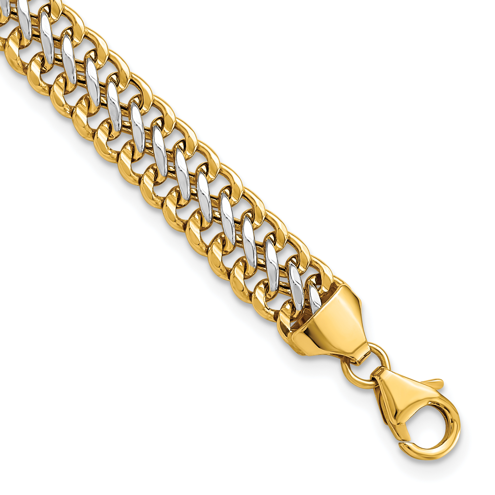 14K and White Rhodium Polished 7.4mm Fancy Link 8 inch Bracelet (FB1968-8)