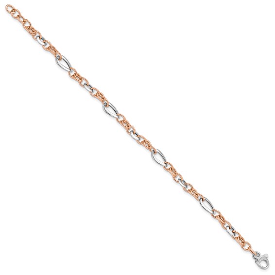 14K Two-tone White and Rose 6.8mm Fancy Link 8 inch Bracelet