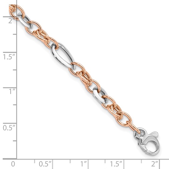 14K Two-tone White and Rose 6.8mm Fancy Link 8 inch Bracelet