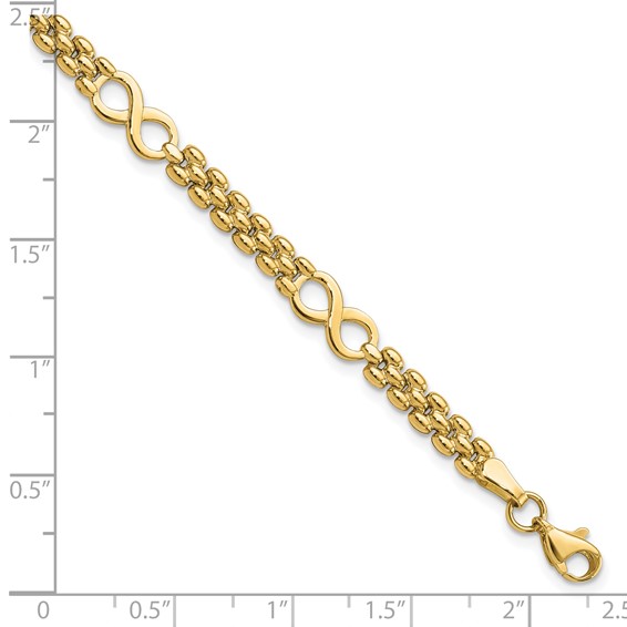 14K Polished Infinity Symbol and Fancy Link 5-Station 7.5 inch Bracelet