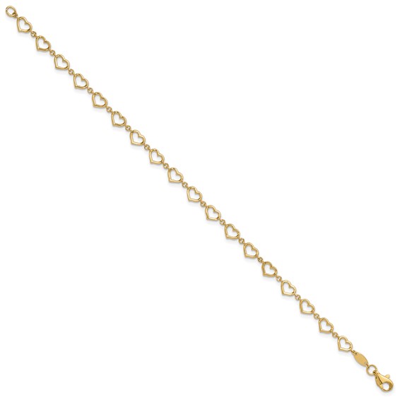 14K Polished Open Heart Link 7.5 inch Bracelet