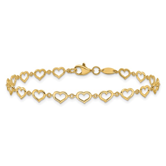 14K Polished Open Heart Link 7.5 inch Bracelet
