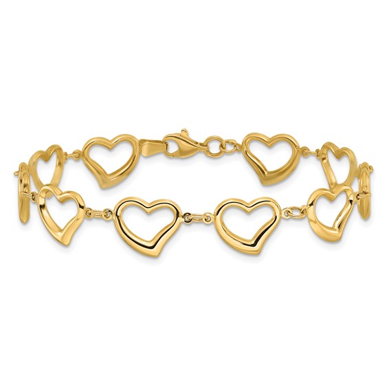 14K Polished Open Heart Link 7 inch Bracelet