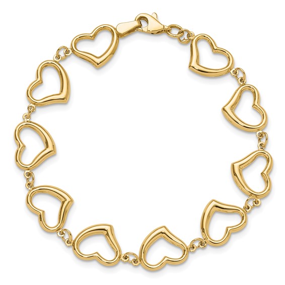14K Polished Open Heart Link 7 inch Bracelet