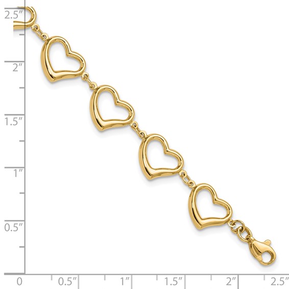 14K Polished Open Heart Link 7 inch Bracelet