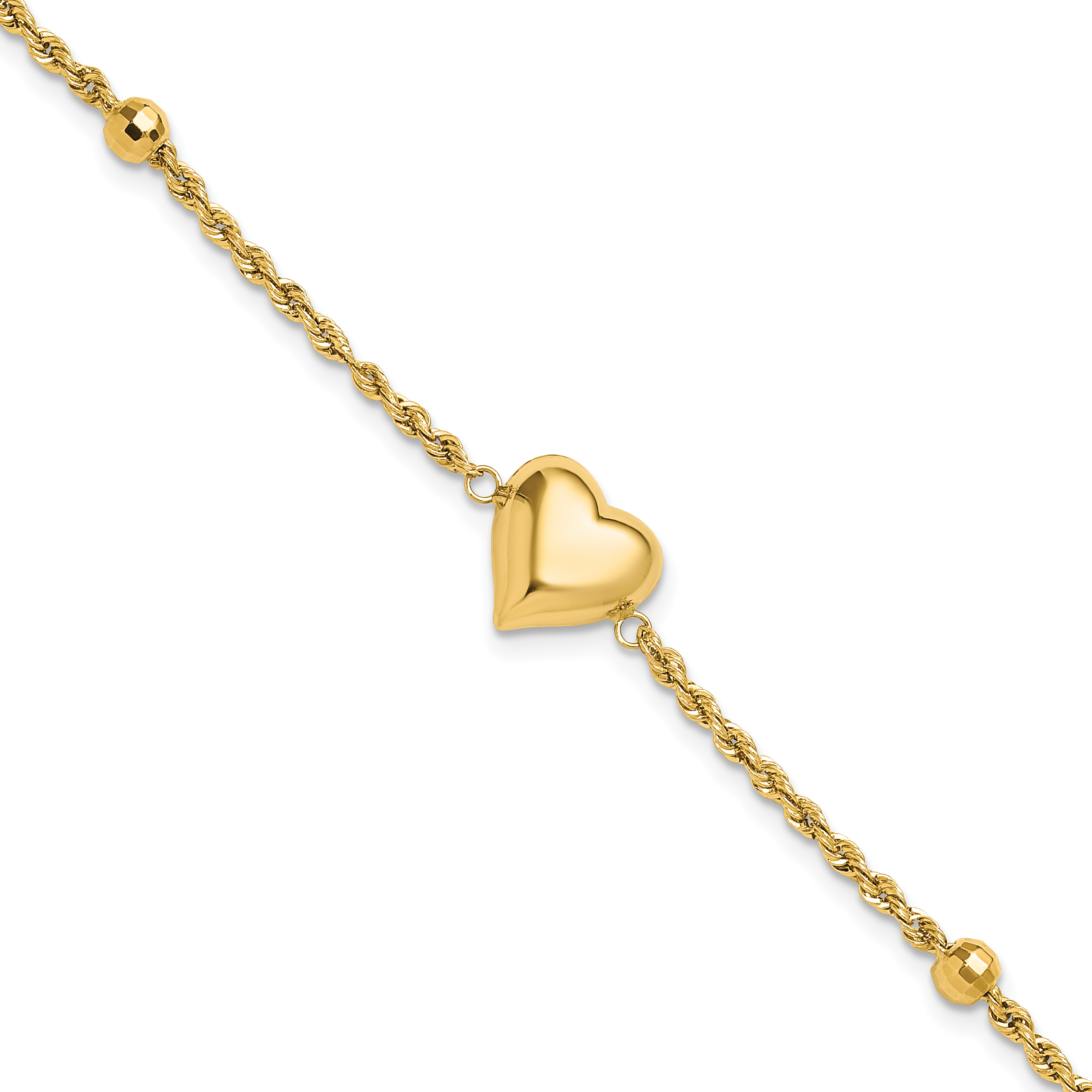 14k Polished and Diamond-cut Beaded Puffed Heart 7.75 inch Bracelet (FB1982-7.75)