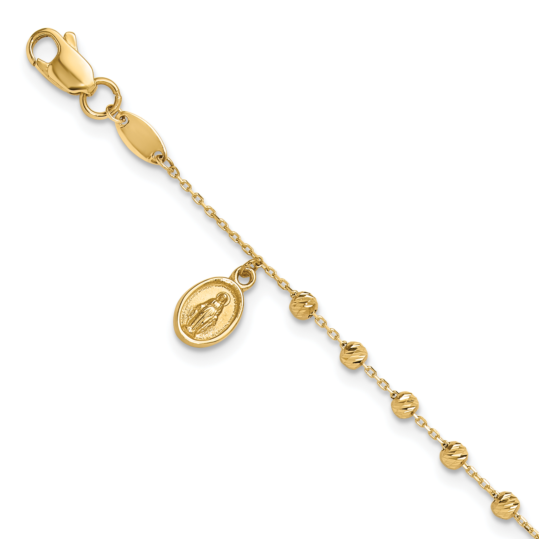 14K Polished and Diamond-cut Miraculous Medal and Cross 7.5 inch Rosary Bracelet (FB1987-7.5)