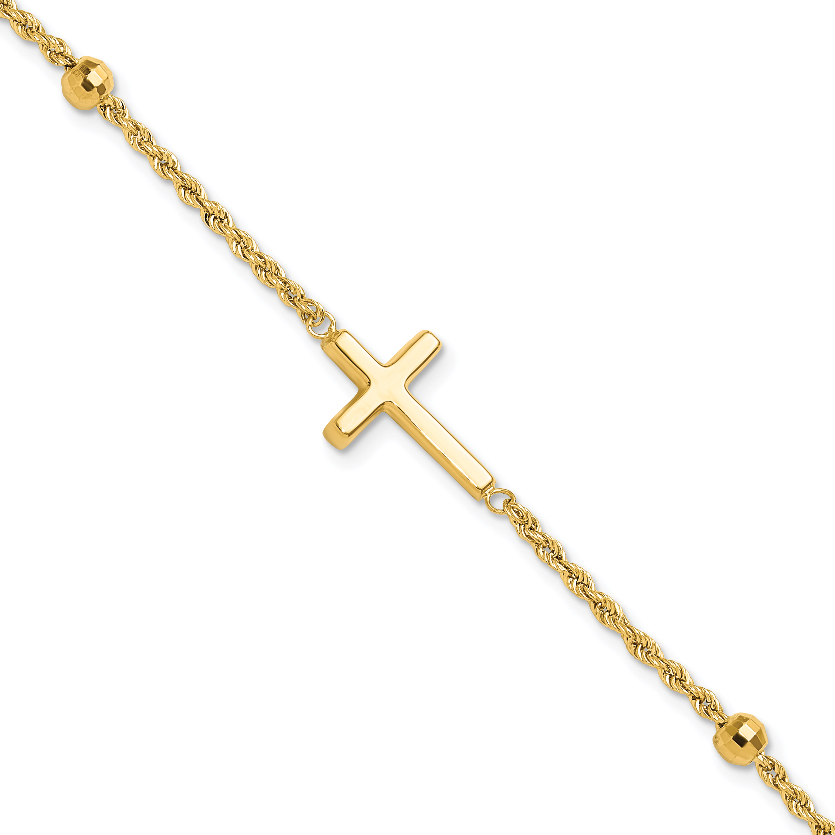 14k Mirror Beads and Cross 7.5 inch Bracelet (FB1989-7.5)