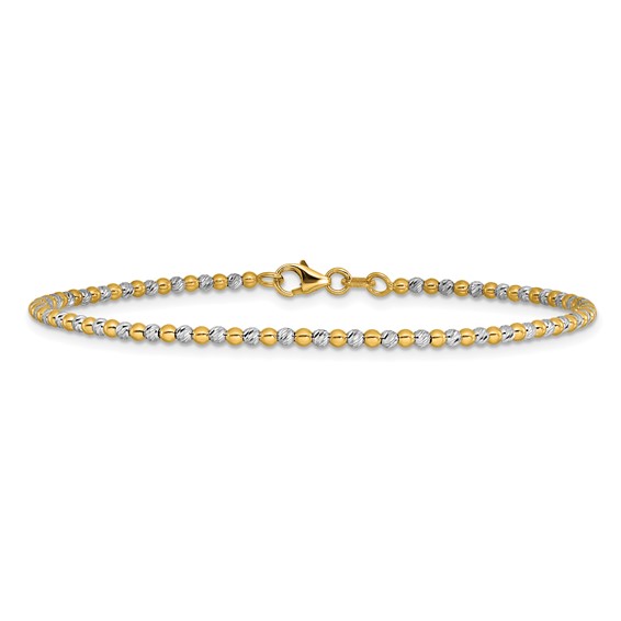 14K Two-tone Diamond-cut Beaded 7.5 inch Bracelet